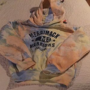 Merrimack College hooded tie-dye sweatshirt